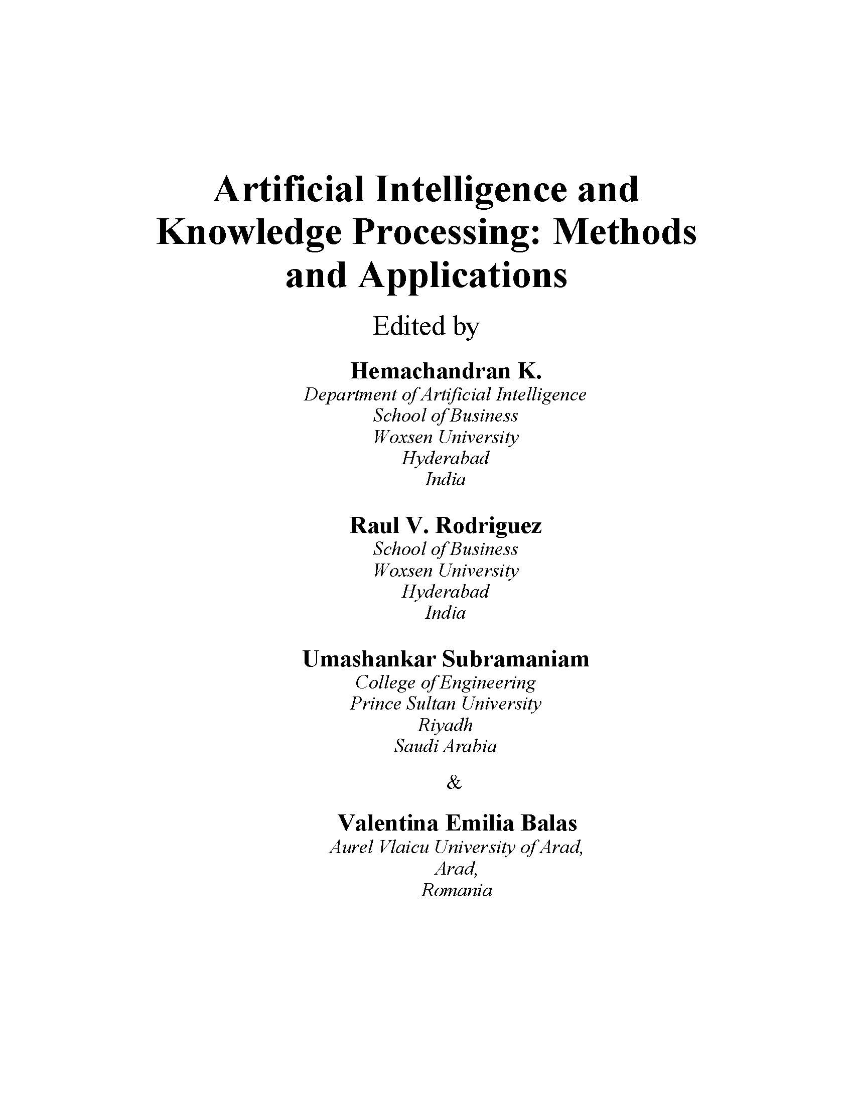 Artificial Intelligence and Knowledge Processing: Methods and Applications